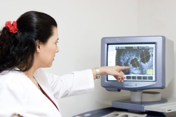 Doctor examining results on a screen