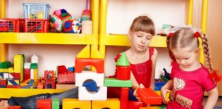 Girls playing with toys