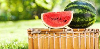 Watermelon and picnic basket