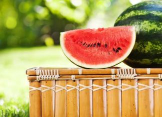 Watermelon and picnic basket