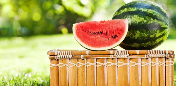 Watermelon and picnic basket