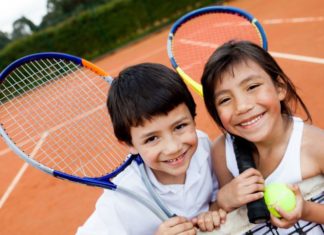 Kids playing tennis