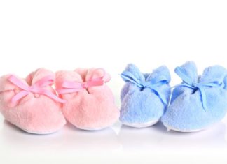 Pink and blue baby booties.