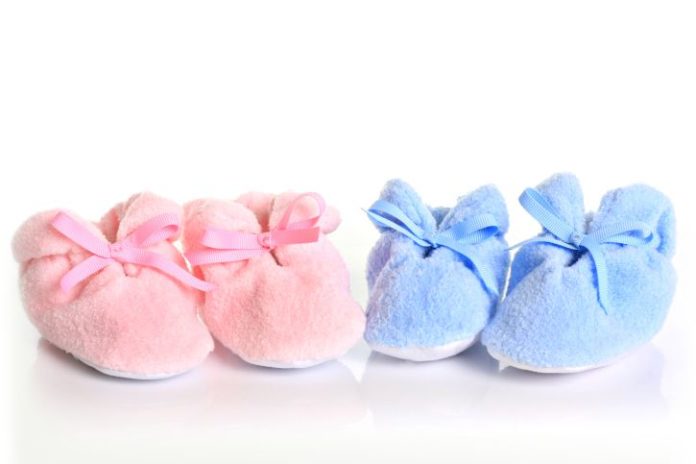 Pink and blue baby booties.
