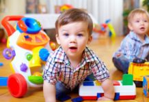 Toddlers playing with toys