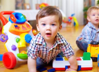 Toddlers playing with toys