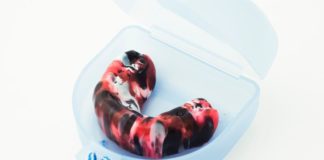 Red, black and white mouth guard