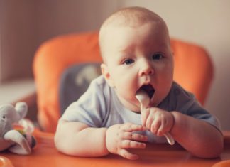 Portrait of little girl holding spoon