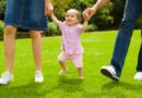 Girl walking with parents