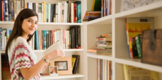 Woman in book store