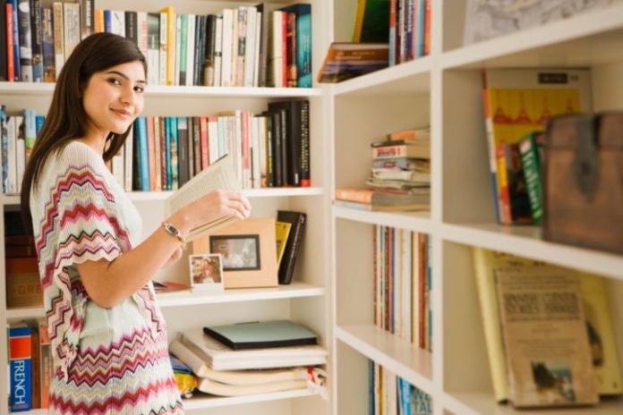 Woman in book store