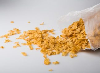 Cereal poured onto a counter.