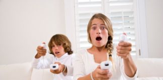 Kids playing Nintendo Wii