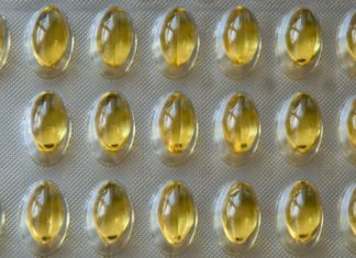 A package of yellow gel filled capsules