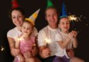 Family of four with sparklers