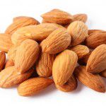 Almonds on a white background