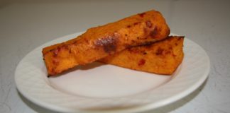 Two sticks of sliced polenta.