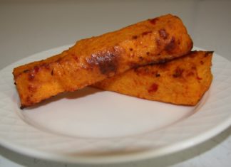 Two sticks of sliced polenta.